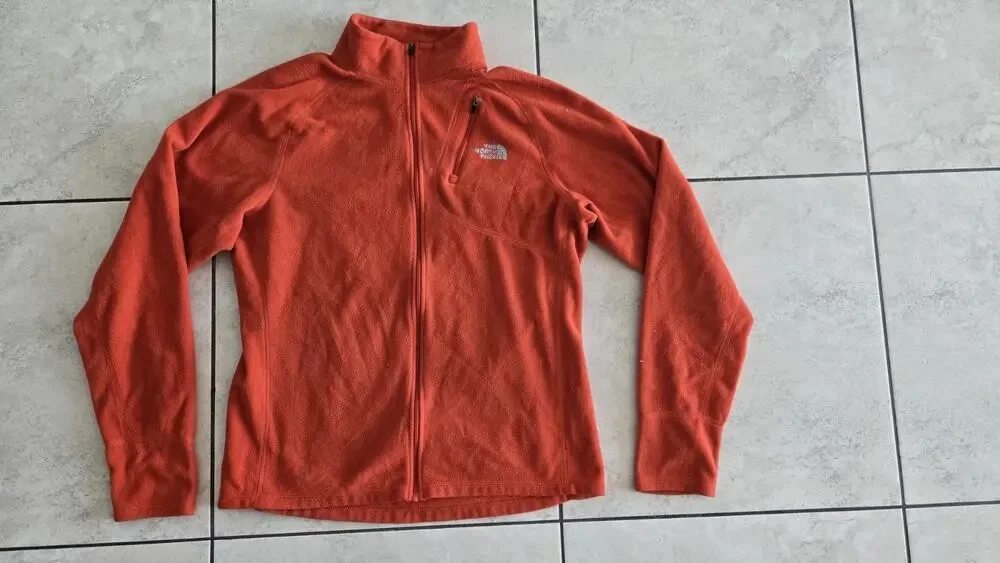 The North Face Men's m Orange Full-Zip Fleece Jacket Pockets